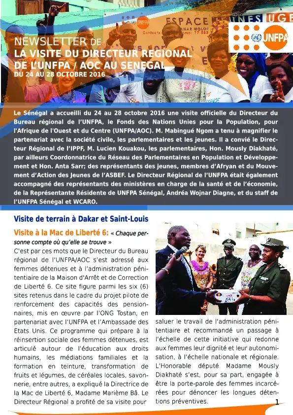 Newsletter sur la visite du Dirécteur Régional UNFPA Mabingue Ngom